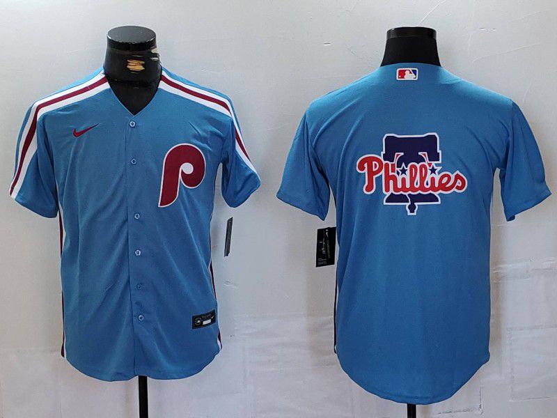 Men Philadelphia Phillies Blank Blue Throwback 2024 Nike MLB Jersey style 4